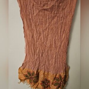 Pink and Gold Crinkle Wrap with Beaded Floral Design